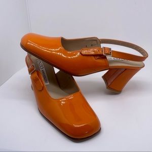 Vintage Enzo Angiolini Orange Patent Leather Closed Toe Slingback Heels